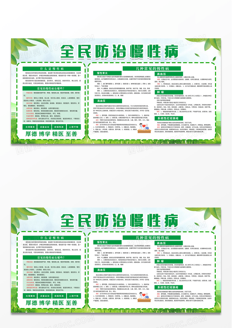 绿色简约全民防治慢性病慢性病宣传栏展板