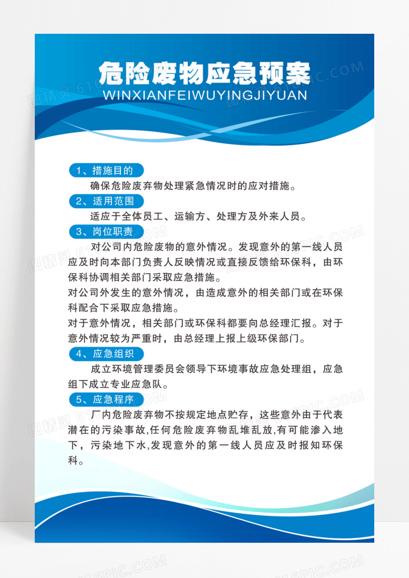 蓝色危险废物化学品应急预案制度牌