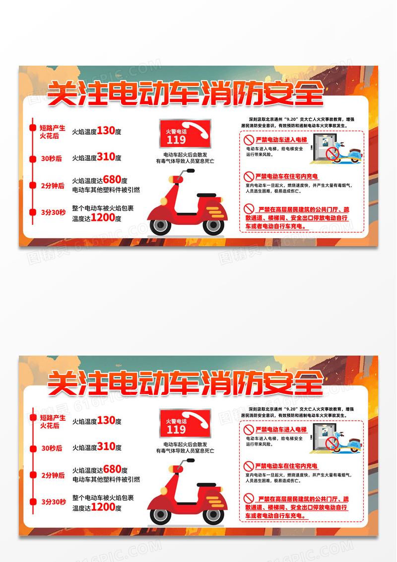 简约时尚电动车防火充电安全须知加强消防安全展板