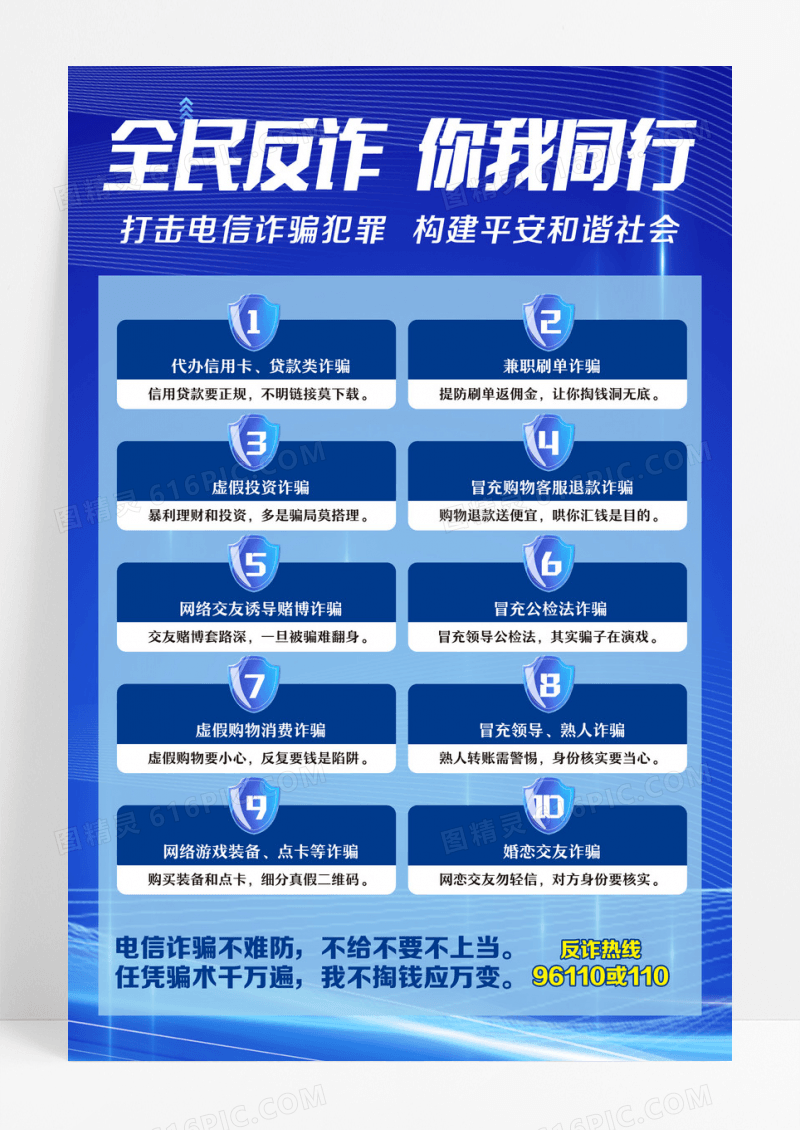 红色简约全民反诈你我同行全国防诈骗宣传日海报设计