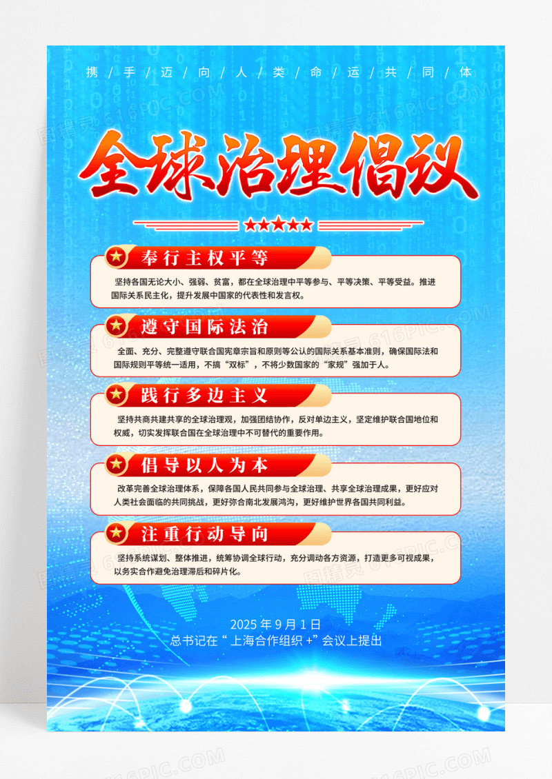 蓝色简约科技全球治理倡议书海报