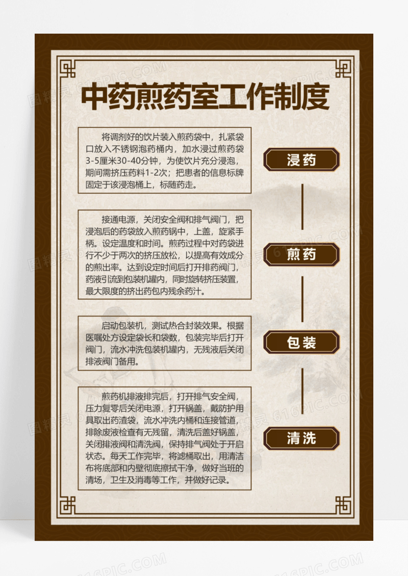 棕色中式中药煎药室工作制度海报背景党建制度