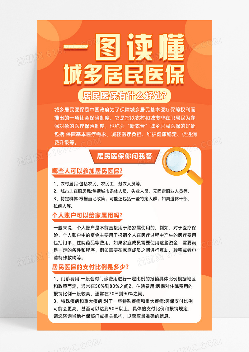 红色橙色创意简洁商务风医保政策解读手机文案海报