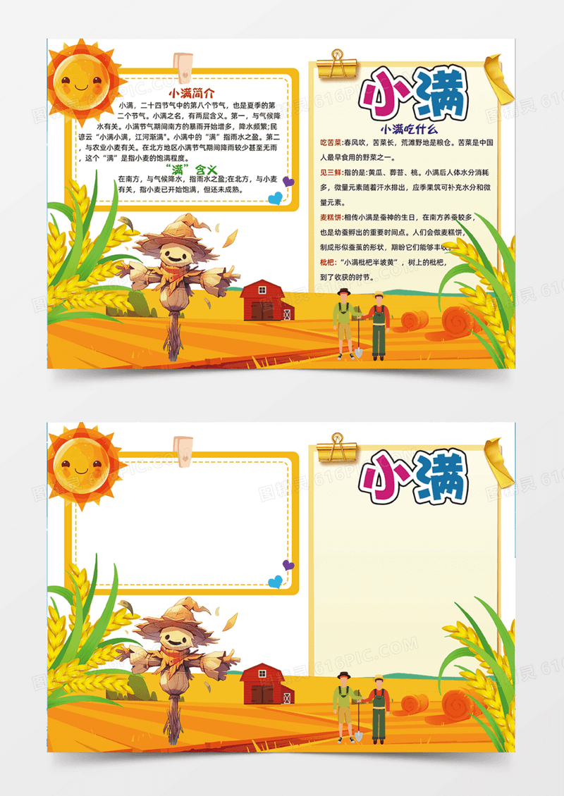 小满节气二十四节气橙色主题简约插画手绘手抄报