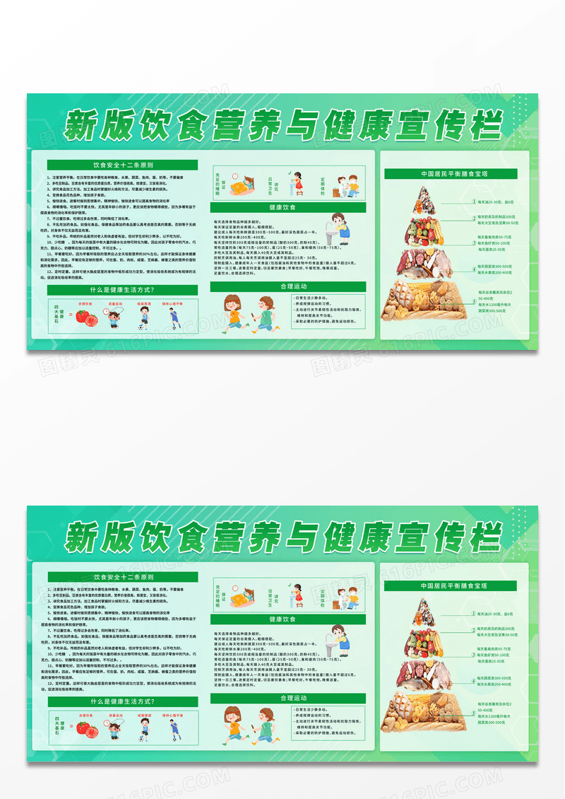绿色简约新版饮食营养与健康宣传栏均衡营养与健康饮食展板