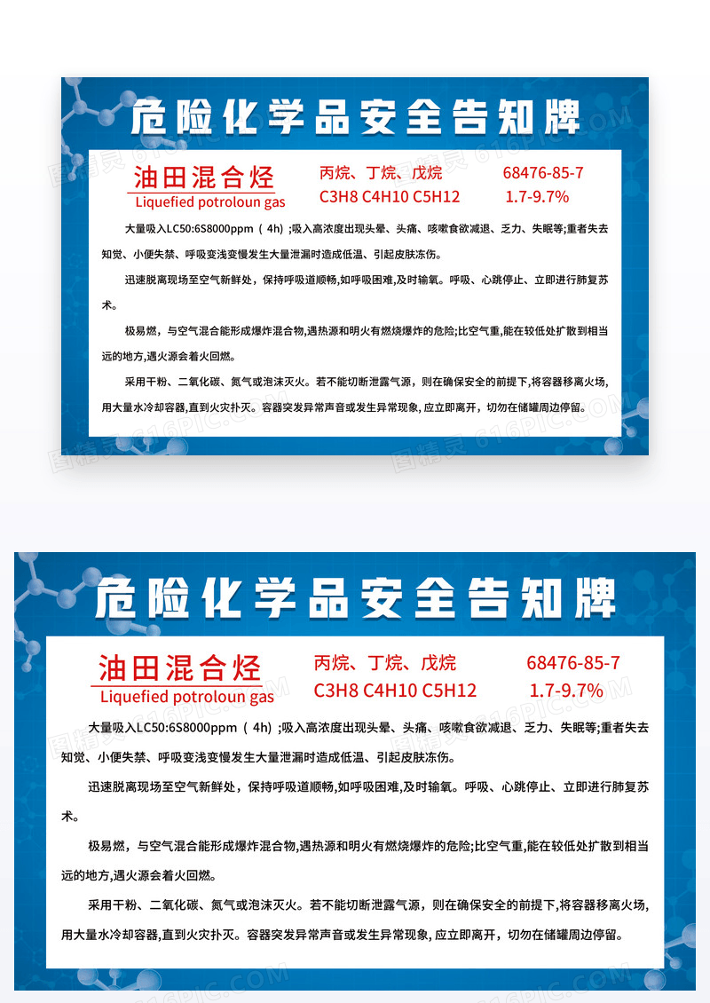 蓝色简约化学品安全风险告知卡