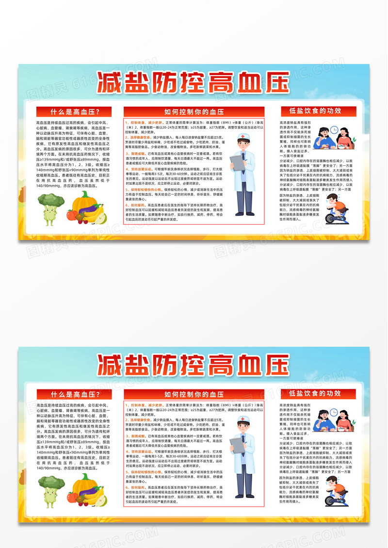 黄色简约减盐防控高血压中医防治高血压展板宣传