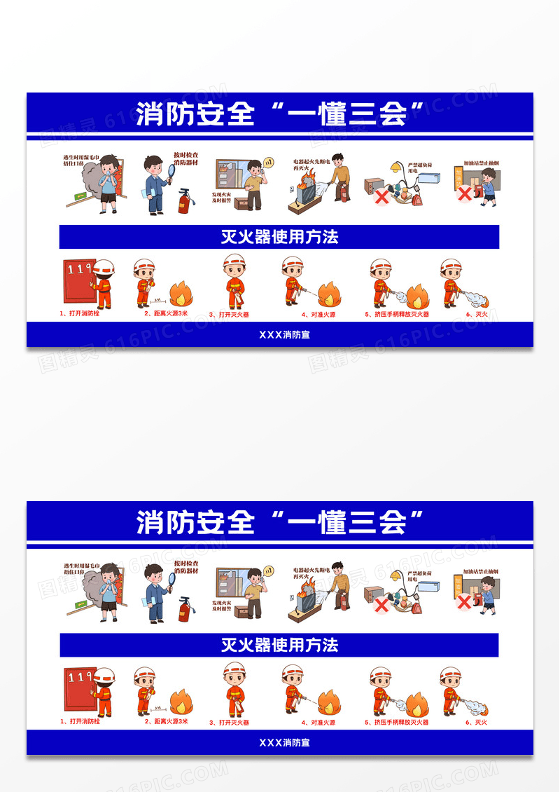 简约大气创意防火消防安全一懂三会三提示展板