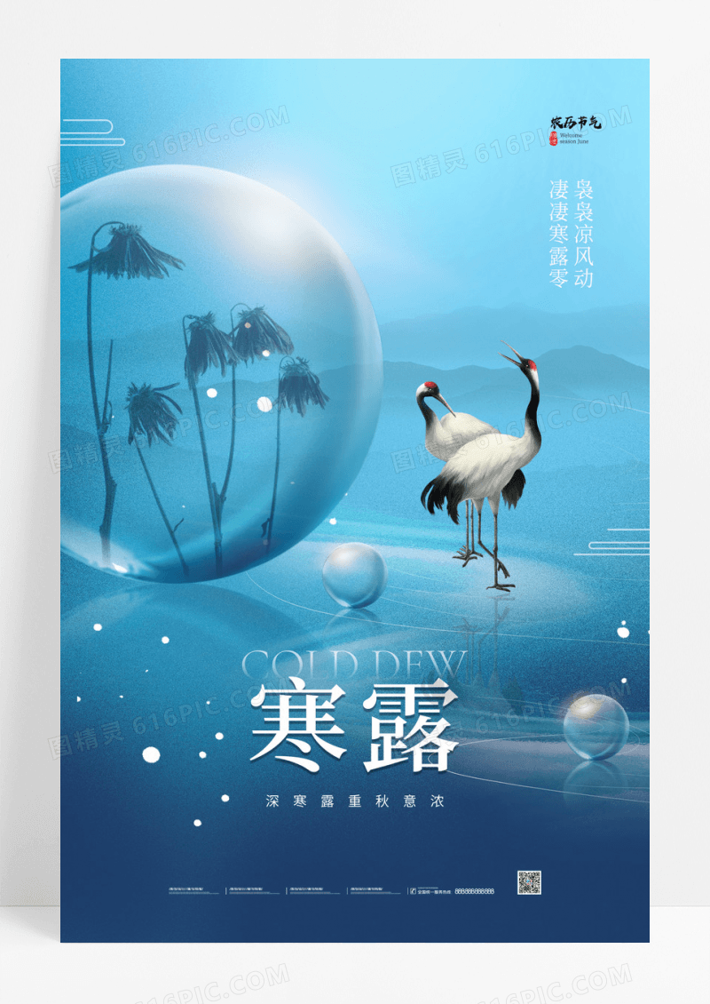 露水飞鸟寒露二十四节气海报