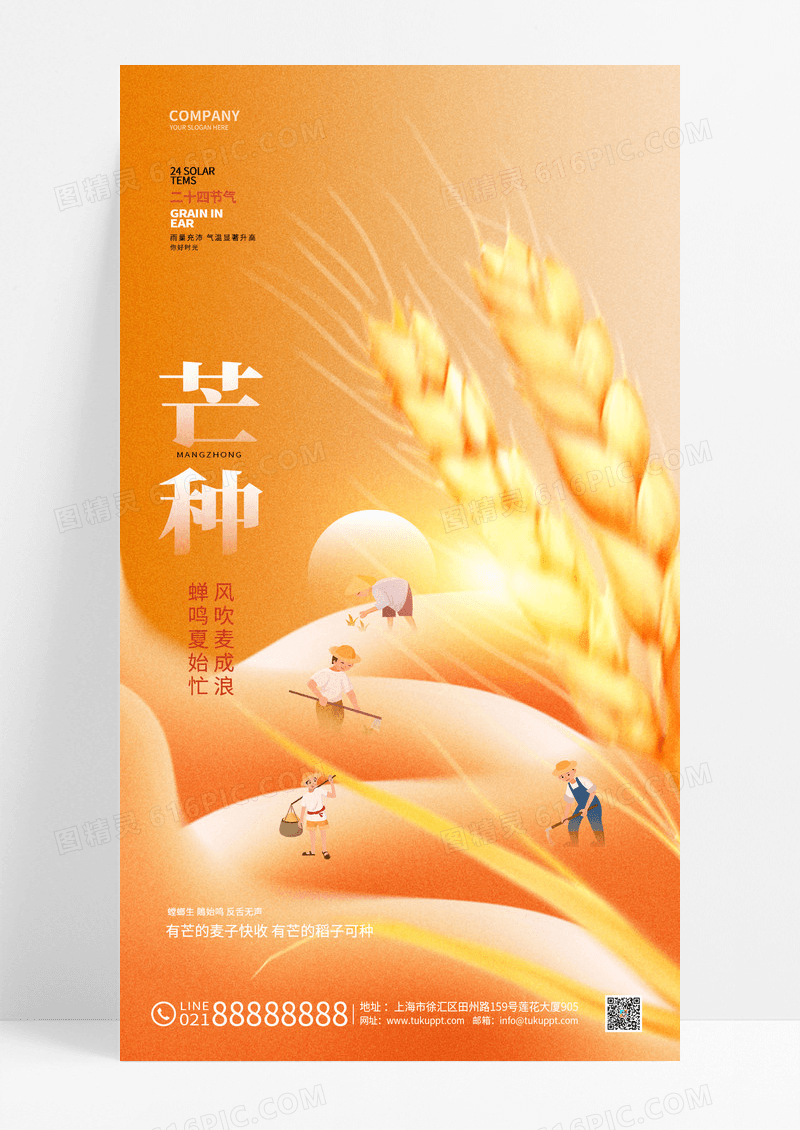 金色小麦创意二十四节气芒种节气手机海报