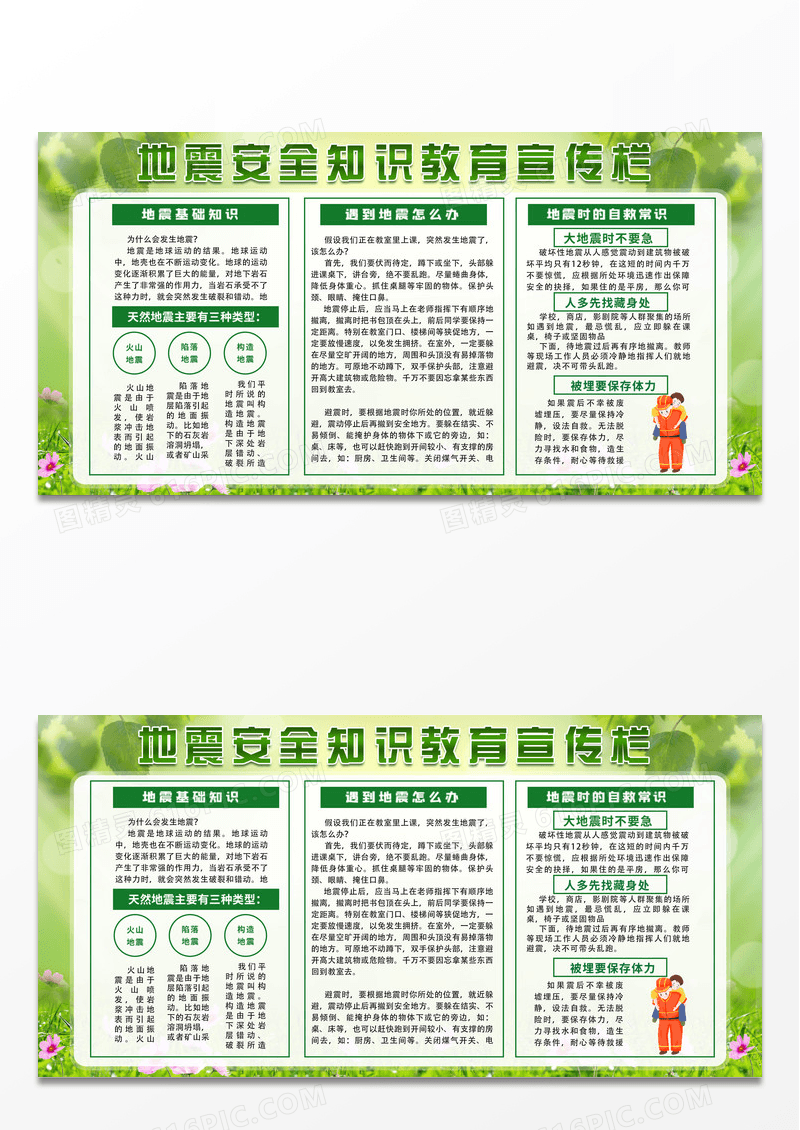 蓝色简约时尚大气地震安全知识宣传栏设计
