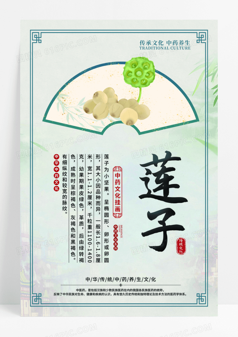 复古大气中医药药材人参当归莲子虫草陈皮枸杞宣传套图