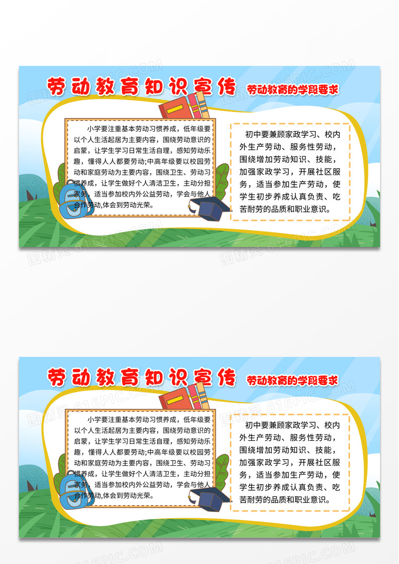 蓝色卡通小学劳动教育知识宣传劳动教育宣传栏