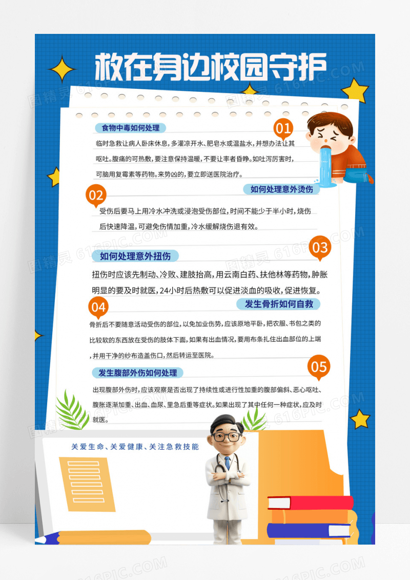 通用校园意外必学急救方法知识科普手机宣传海报