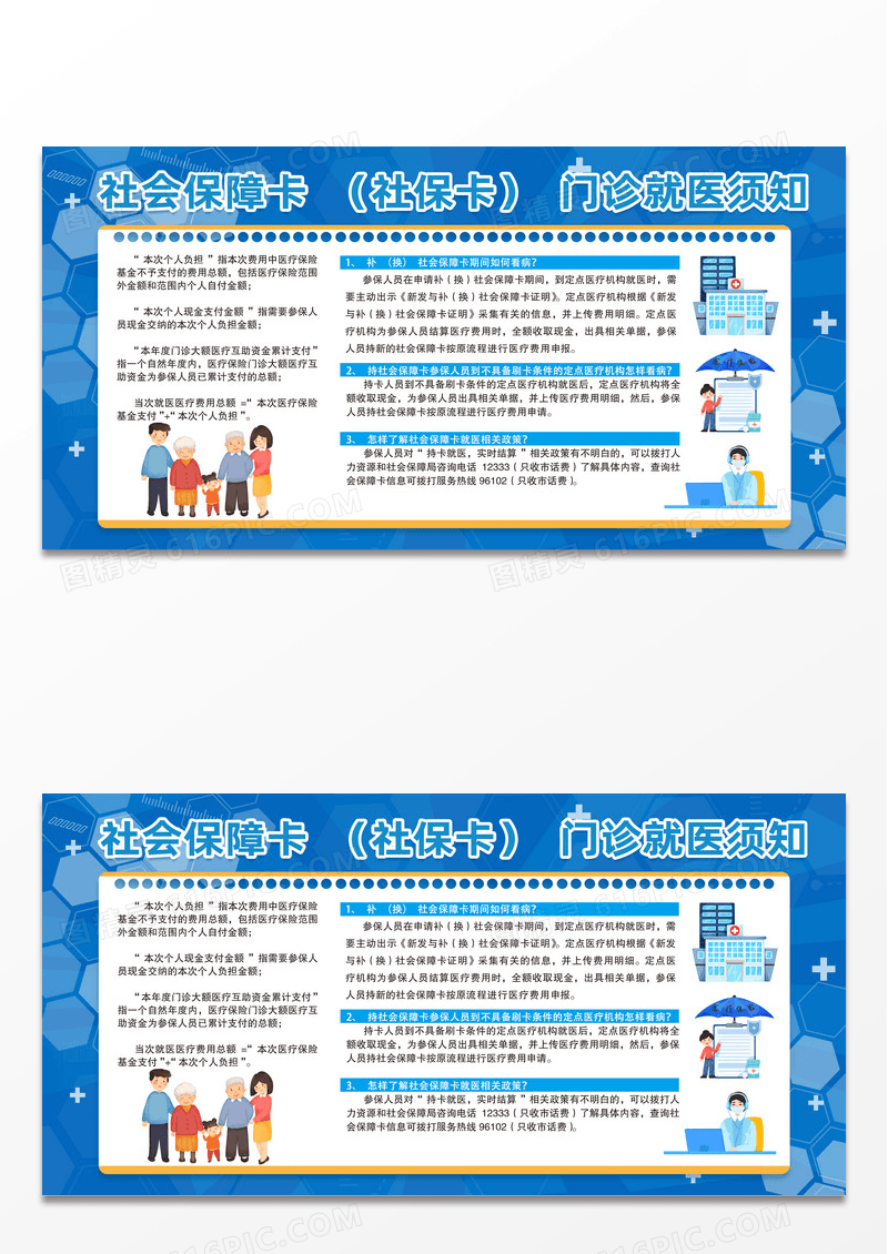 蓝色时尚简约社会保障卡社保卡门诊就医须知宣传栏