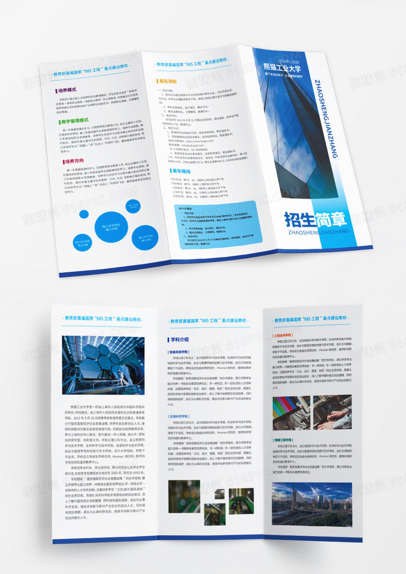 商务简约大学2024招生简章三折页设计
