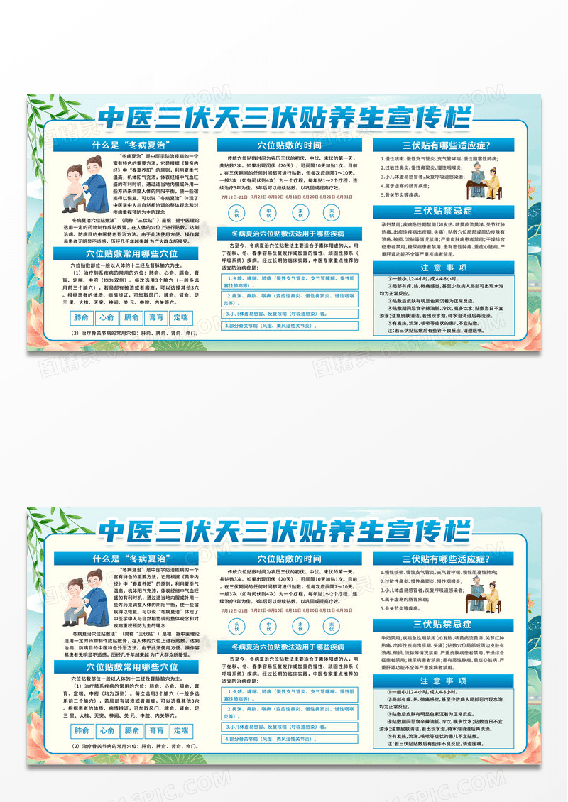 中式古风蓝色健康中医三伏天三伏贴养生宣传内容型展板保健