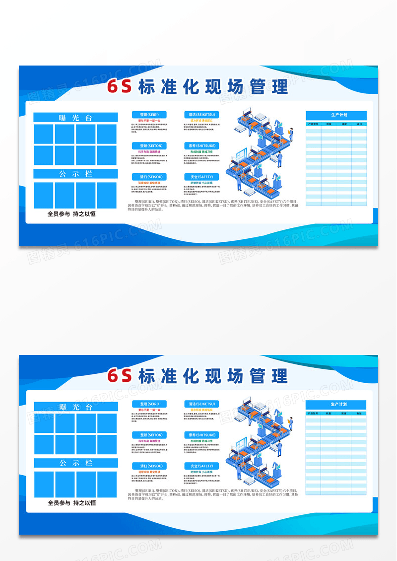 蓝色6S管理展板设计