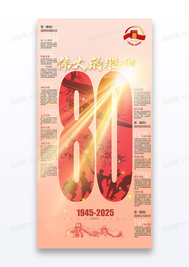 红色抗日战争胜利纪念日80周年纪念创意海报