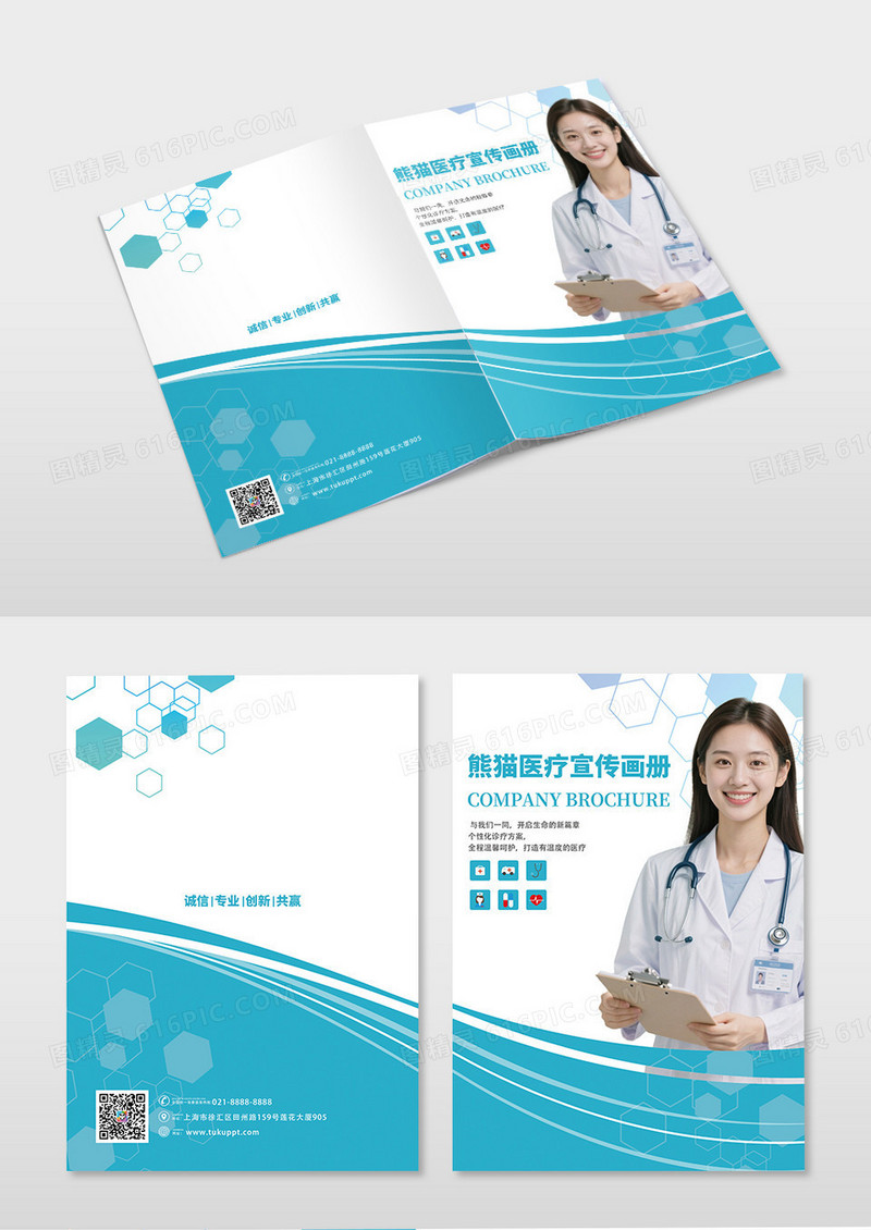 蓝色线条熊猫医疗宣传画册封面