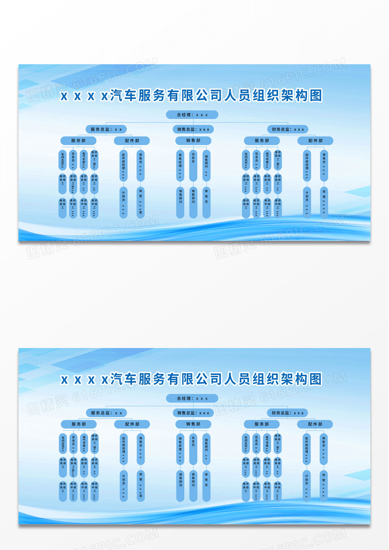 简约蓝色=时尚大气企业组织架构展板组织架构图展板