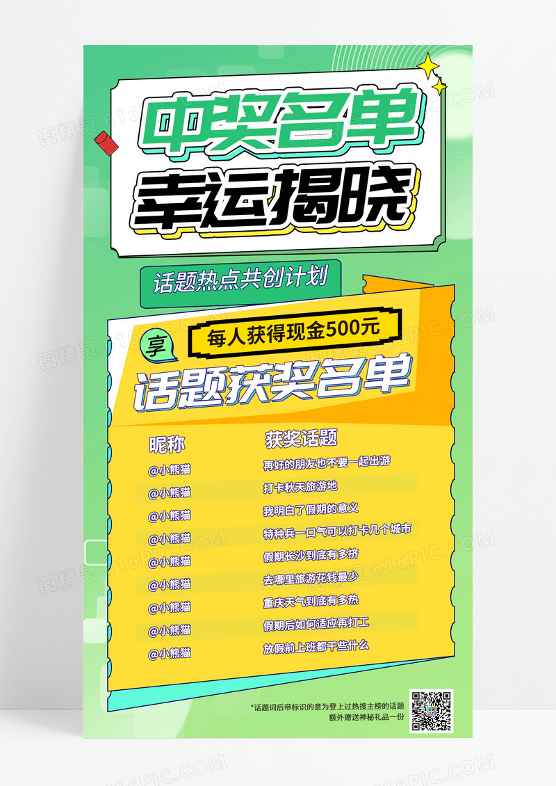 绿色热门话题活动获奖名单揭晓手机宣传海报