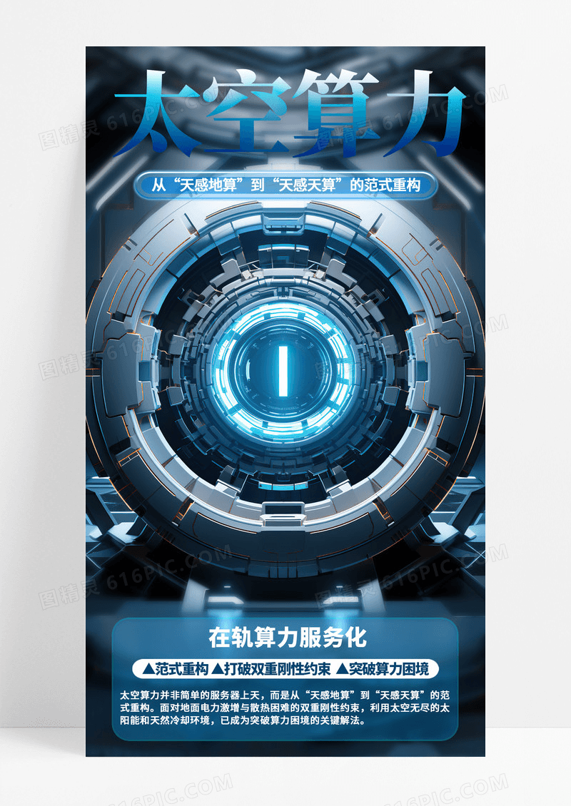 蓝色创意太空算力人工智能手机宣传海报