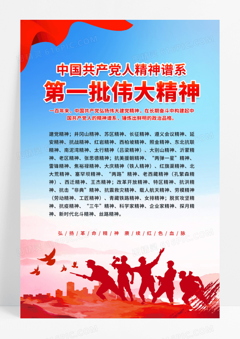 红色党建党政第一批精神谱系海报