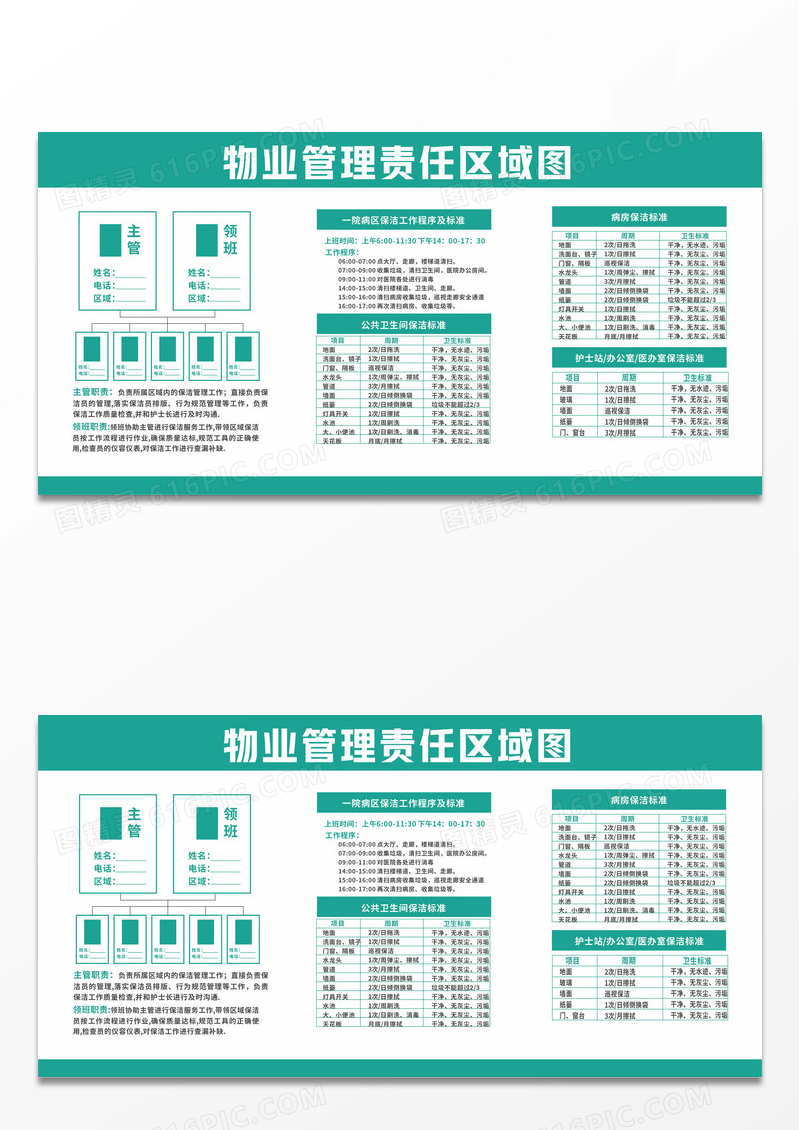 绿色医院物业管理保洁责任及标准公示栏宣传栏物业展板