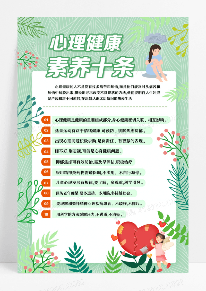 心理健康素养十条文案海报设计