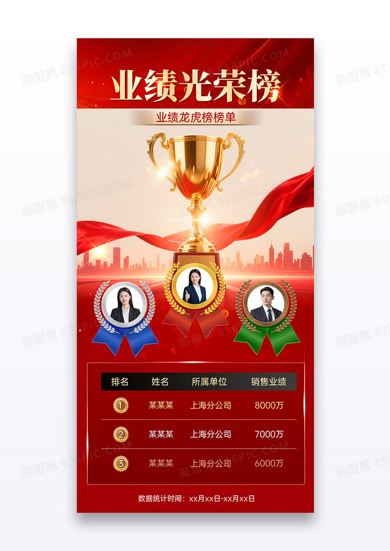 红色简约奖杯业绩光荣榜榜单喜庆海报