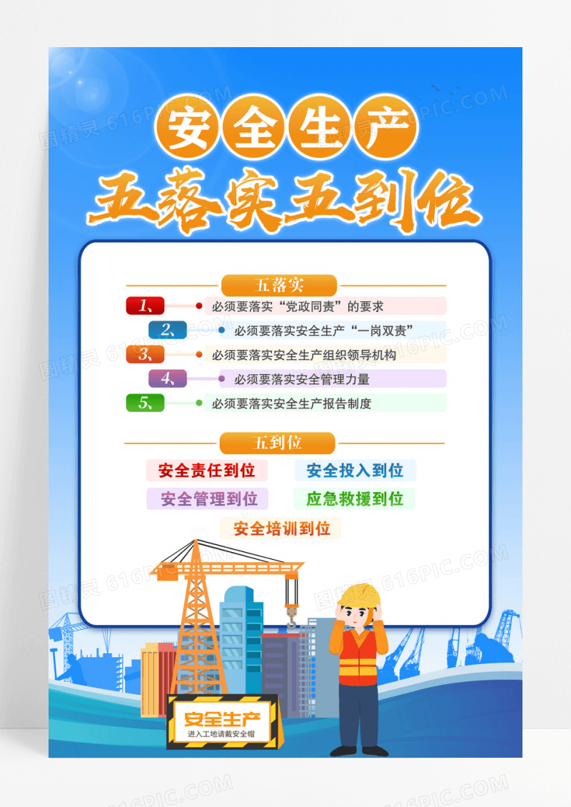 安全生产五落实五到位海报挂画