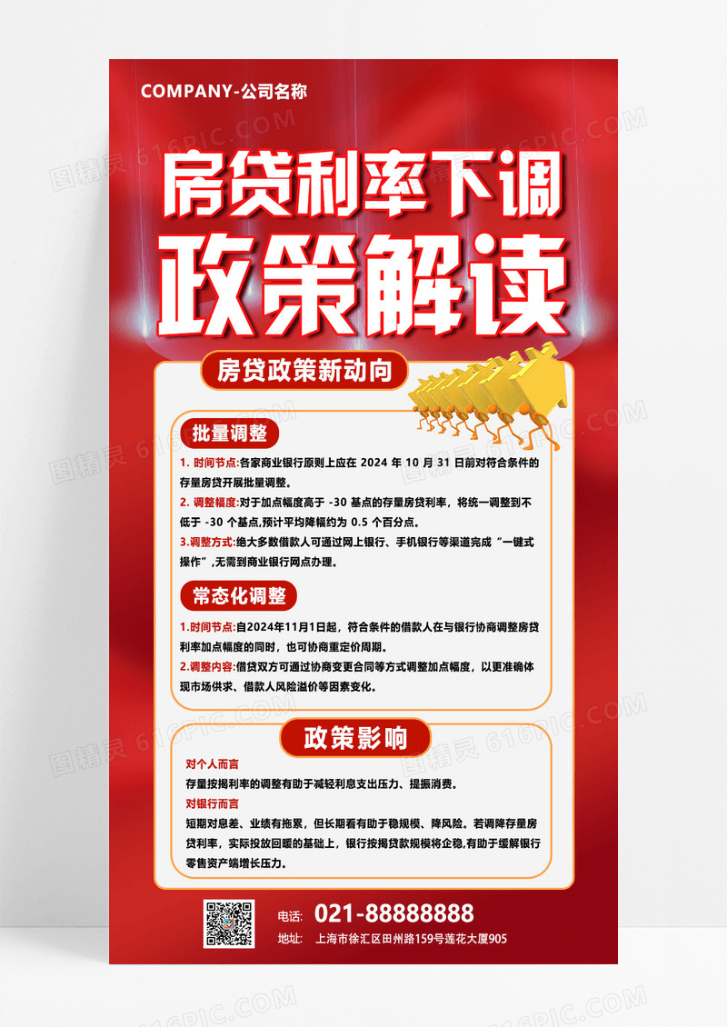 红色简约创意房贷利率下调政策地产手机海报海报