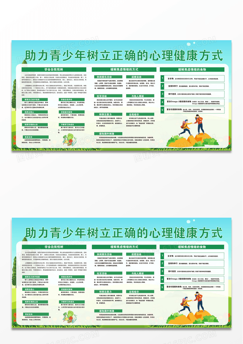 清新简约青少年心理健康方式宣传栏展板焦虑