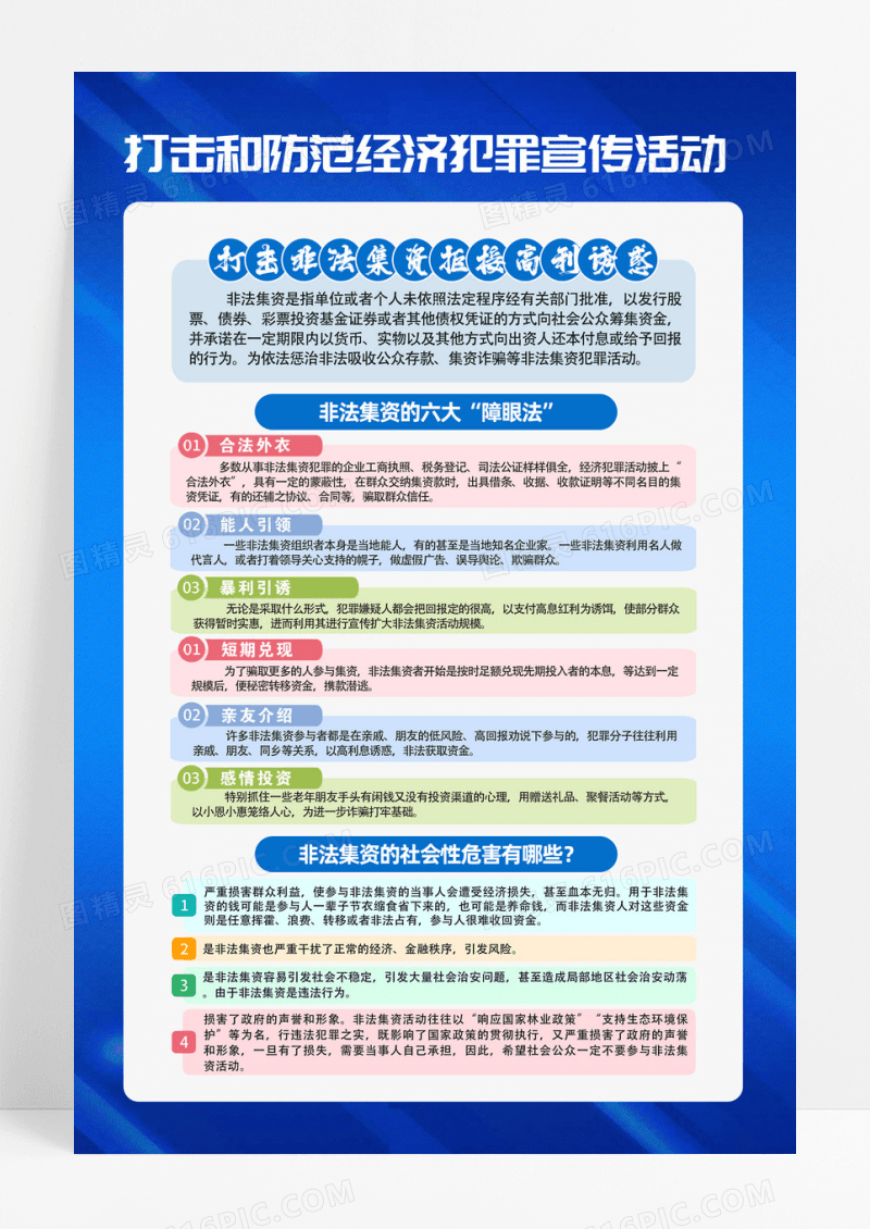 蓝色精美打击和防范经济犯罪活动宣传海报