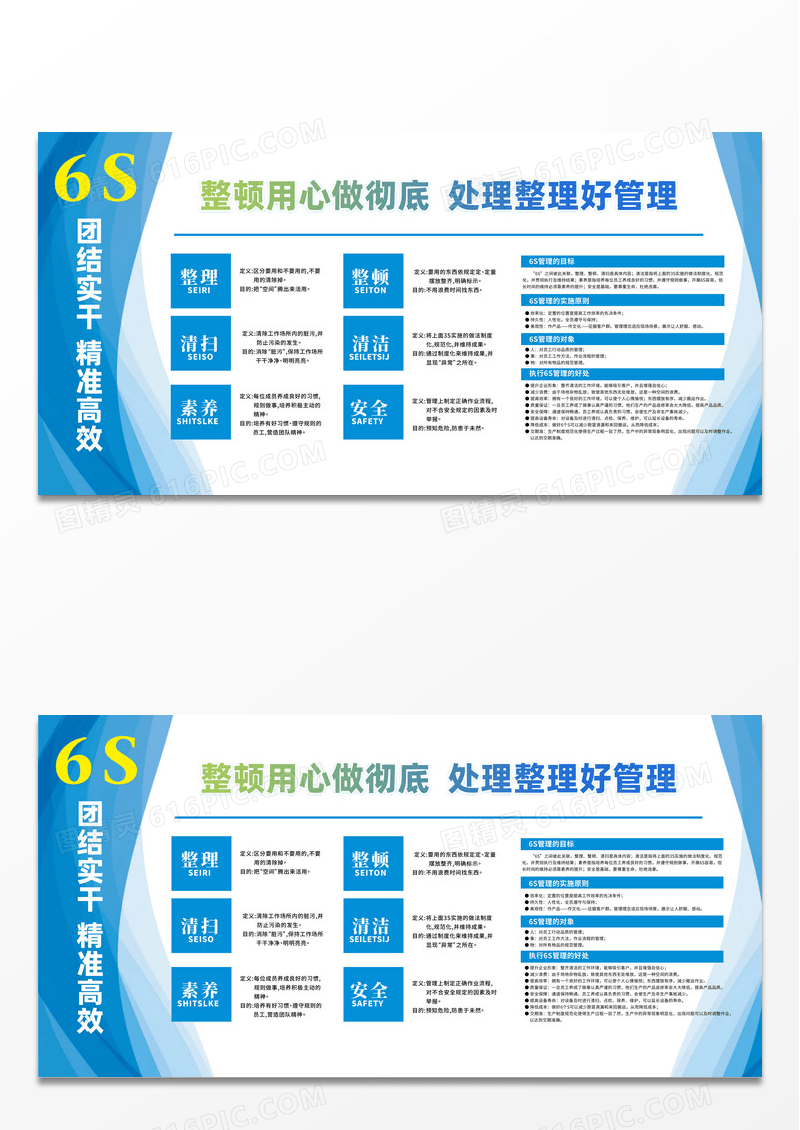 蓝色6S管理展板设计