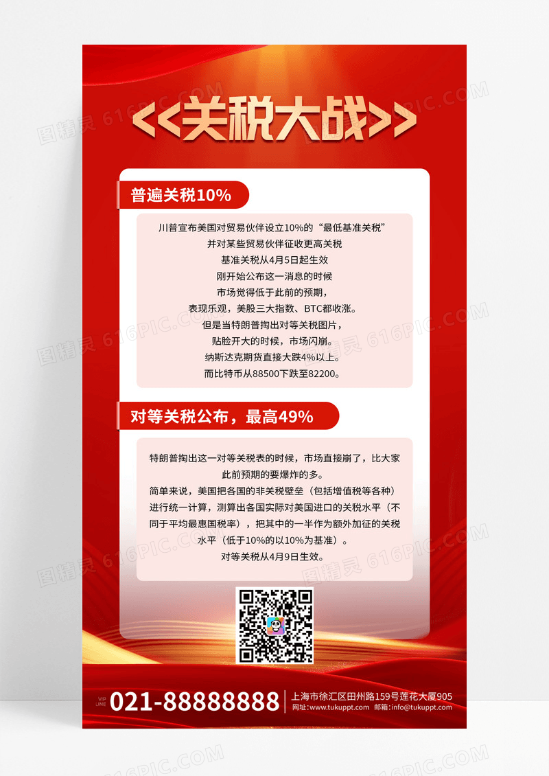 红色简约关税大战新闻资讯海报海报