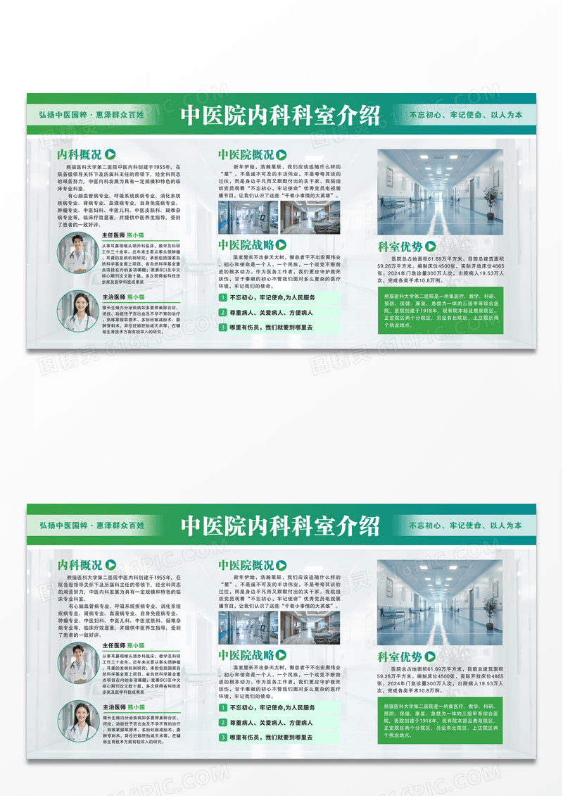 绿色简约风医院宣传内科科室医生介绍展板
