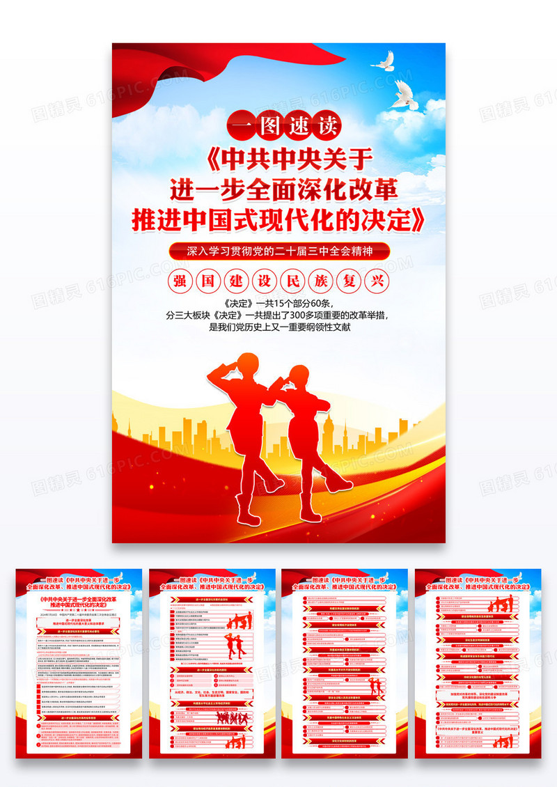 一图速读三中全会精神进一步全面深化改革的纲领性文件党建海报组图
