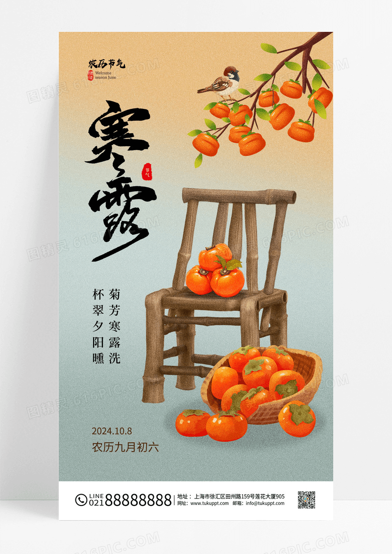 寒露中国风金秋秋收丰收插画手绘果实水果海报
