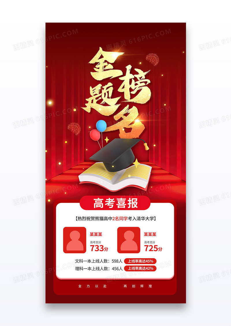高考喜报金榜题名红色宣传海报