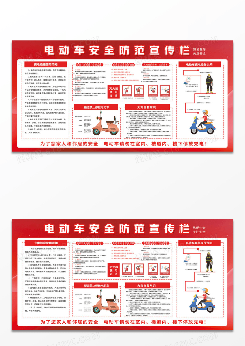 红色电动车安全防范宣传栏展板