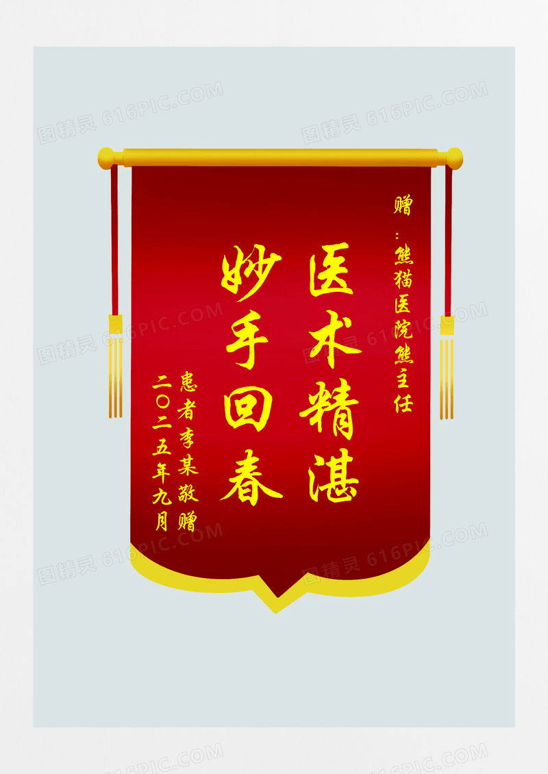 大气医疗医术简约锦旗丝绒锦旗设计