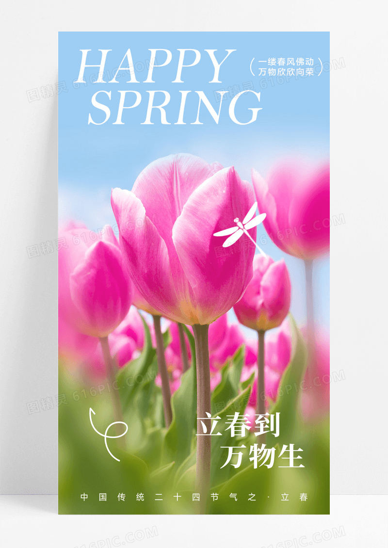 粉色郁金香立春春天花开海报