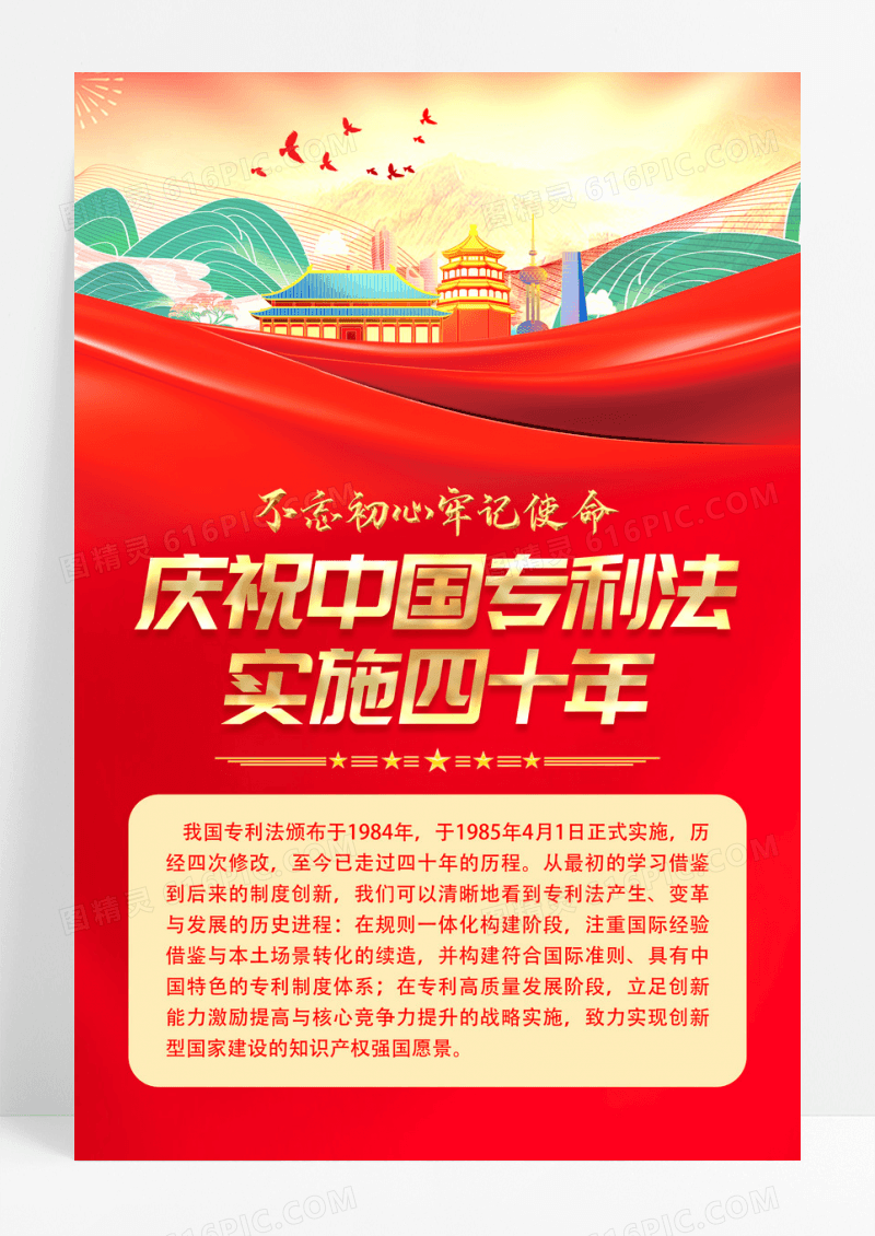 庆祝中国专利法实施四十年党建宣传海报