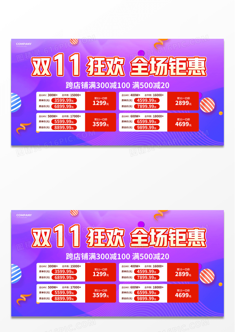 橙红色渐变风双11狂欢全场钜惠促销活动展板设计