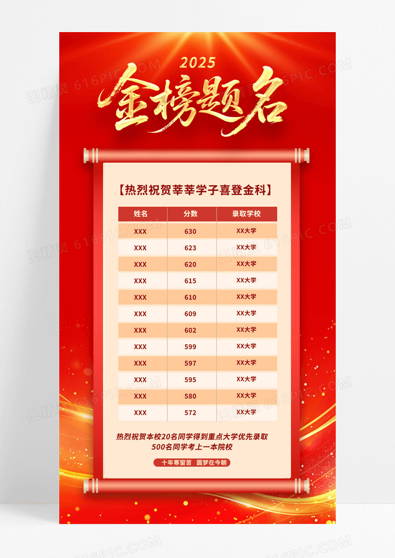 潮流大气书法古风高考喜榜喜报公告手机海报
