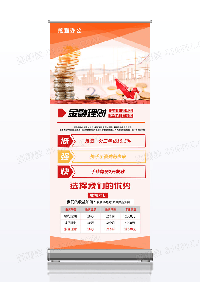 橙色渐变金融理财宣传展架易拉宝