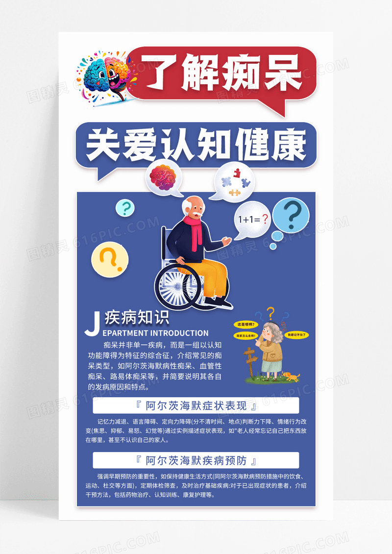 简约痴呆科普疾病预防医疗健康手机宣传海报