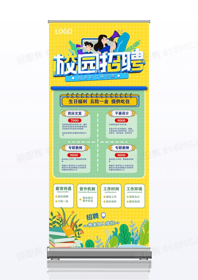 黄绿卡通招聘校园招聘展架